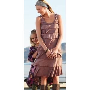 Garnet Hill Rose Pink Cascading Ruffles Silk Lyocell Tiered Sleeveless Dress XS